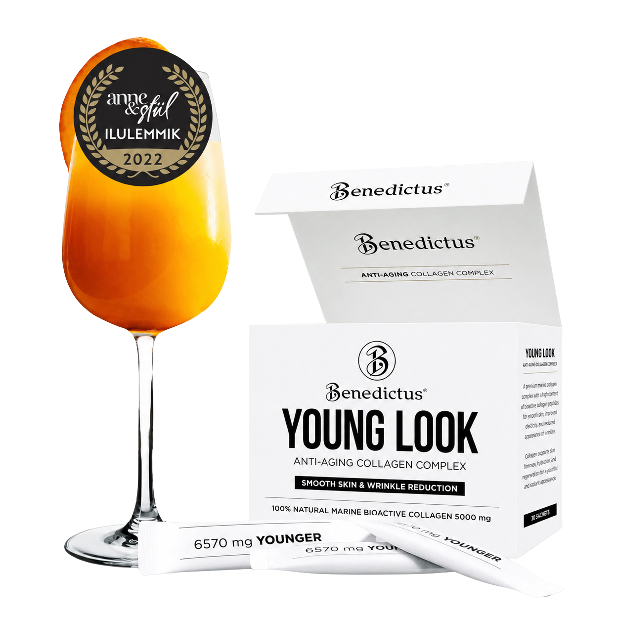 Benedictus Young Look — hüdrolüüsitud merekollageen nahale ja ilule, 30 pakikest